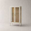 Vetrina rettangolare in legno e vetro con 2 ante, avorio e rovere naturale, 90 × 40 × 170 cm