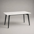 Tavolo da pranzo rettangolare in MDF effetto marmo bianco con gambe in acciaio nero, 140 × 80 × 75 cm