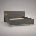 Letto matrimoniale in truciolare melaminico grigio antracite e rovere con rete a doghe e 2 luci LED, 210 x 176 x 120 cm, per materasso 160 x 200 cm