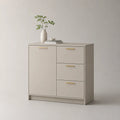 Credenza in pannello truciolare beige tortora con 1 anta e 3 cassetti, 90 x 40 x 90 cm