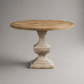 Tavolo da pranzo rotondo in legno massello, marrone naturale e bianco decapato, Ø120 × H76 cm