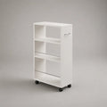 Carrello da cucina stretto con ruote in pannello melaminico e acciaio cromato, bianco, 63 × 20 × 110 cm
