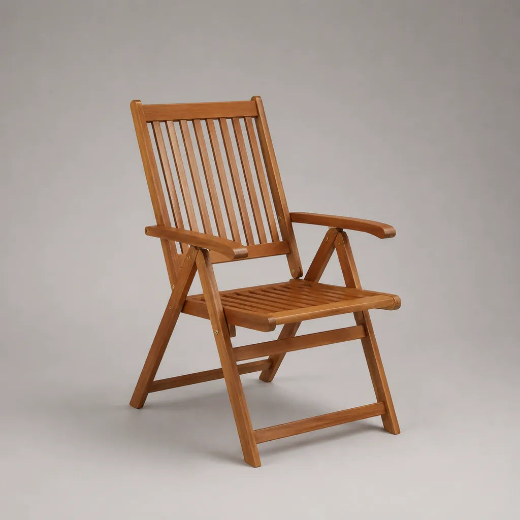 Sedia pieghevole da esterno in legno massello di acacia marrone con braccioli, 57 × 64 × 91 cm
