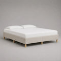 Struttura letto matrimoniale imbottita, coppia di basi beige con gambe in legno, 180 x 200 x 35 cm