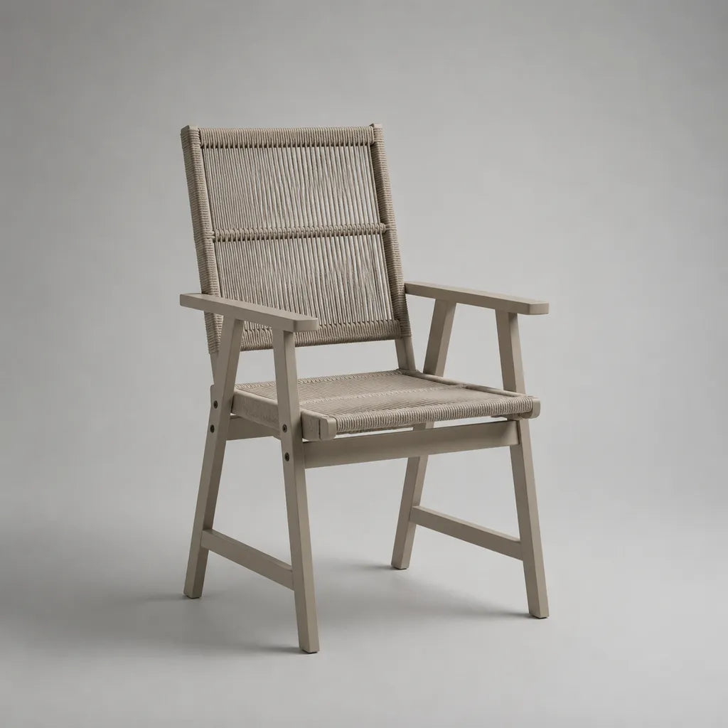 Sedia pieghevole da esterno con braccioli in alluminio e corda di polipropilene beige, 58 × 63 × 91 cm