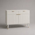 Credenza buffet rettangolare in MDF scanalato bianco e oro con 2 cassetti e 2 ante, 120 × 40 × 85 cm