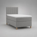 Letto singolo continentale imbottito in tessuto grigio 90 × 200 cm con materasso, sovramaterasso e testiera