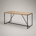 Tavolo da pranzo rettangolare in pannello melaminico e acciaio nero, rovere naturale, 160 x 80 x 75 cm