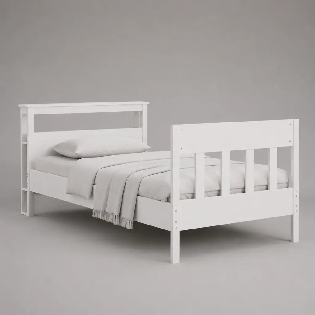 Letto singolo in pino massello bianco con rete a doghe, per materasso 90 × 190 cm, 200 × 99 × 100 cm