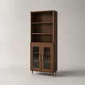 Mobile contenitore alto in MDF e vetro scanalato, marrone noce, 80 x 40 x 180 cm