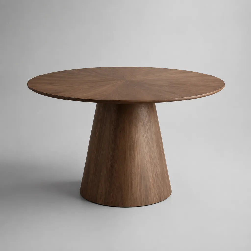 Tavolo da pranzo rotondo in legno impiallacciato noce marrone con base conica, Ø 120 x H 75 cm