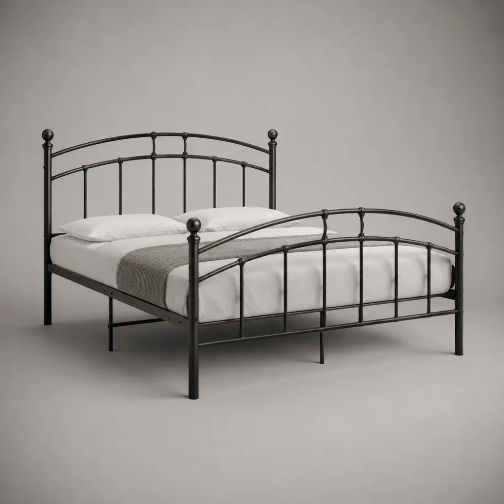 Letto matrimoniale in acciaio nero con testiera e pediera ad arco, per materasso 160 × 200 cm