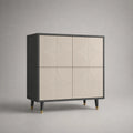Credenza alta rettangolare a 4 ante in MDF e truciolare melaminico, beige, antracite e oro, 120 × 40 × 130 cm